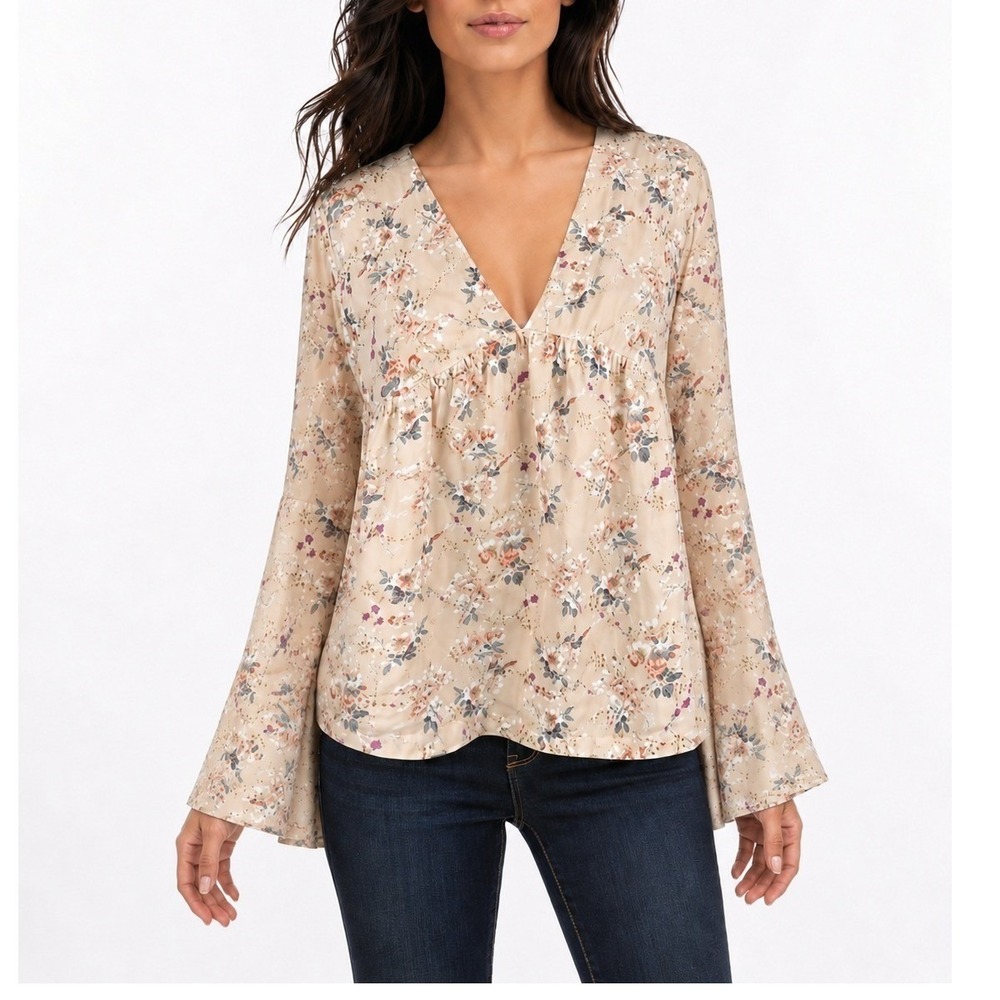 Pink Lily x Living My Best Style Boho Y2K Peach Ditsy Floral Gold Embroidered XL